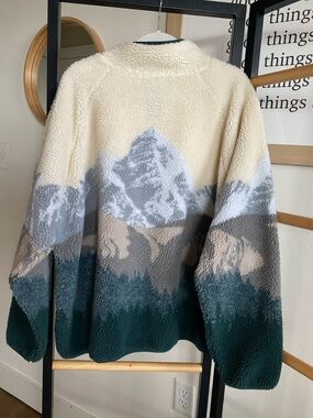 Cotton On Cream Sherpa Jacket with Dark Green Trim